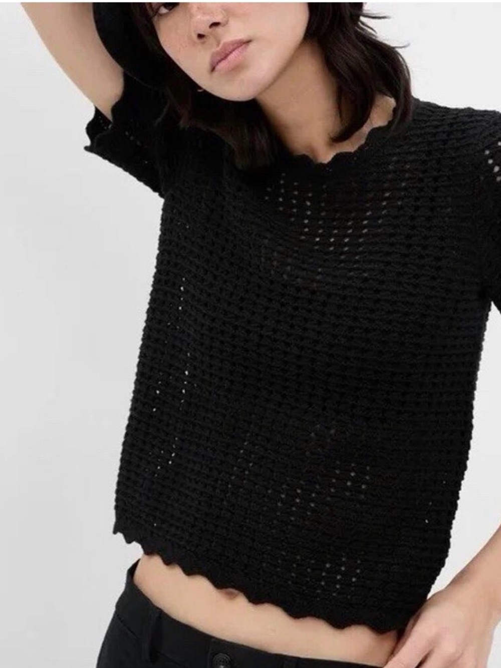 GAP Black Crochet Open-Knit Short Sleeve Top